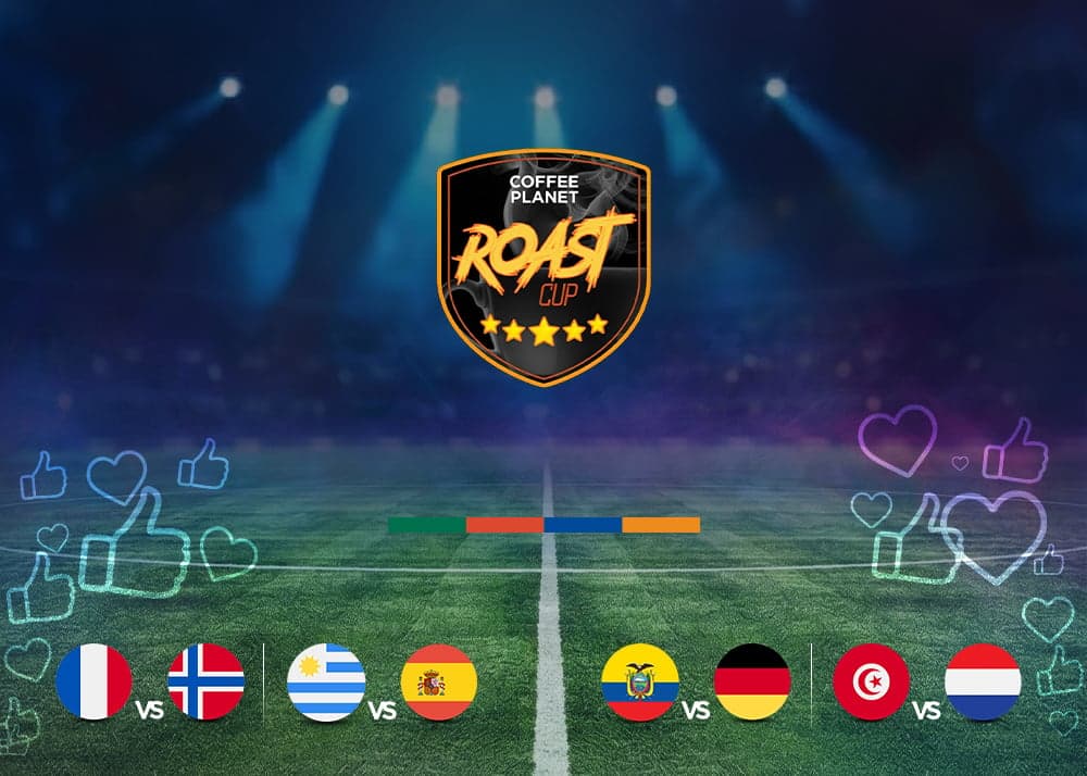 Coffee Planet Roast Cup campaign artwork on a football pitch